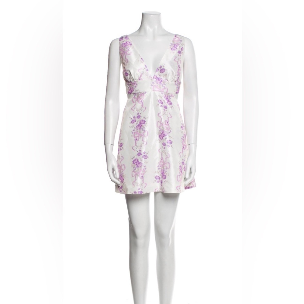 LoveShackFancy Floral Mini Dress SZ 10 White Purple Romantic A-Line Designer - Picture 3 of 12